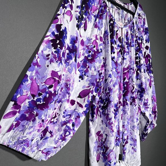 NWT Allison Daley‎ Floral Print Tie Hem 3/4 Sleeve Keyhole Neck Top Size L - Picture 6 of 14